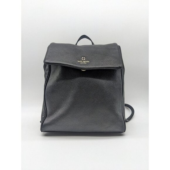 KATE SPADE NY genuine pebbled leather medium backpack- BLACK - Picture 1 of 12